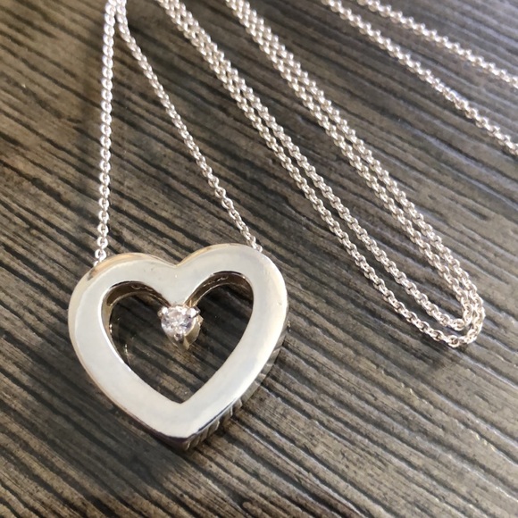 Sterling Silver Heart & CZ necklace 18 1/4” - Picture 2 of 15